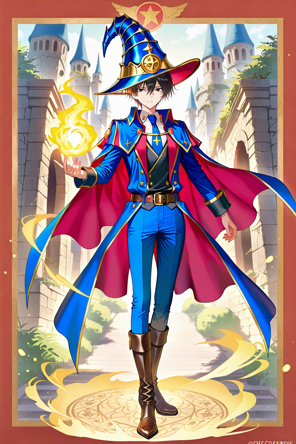 アニメ風、ファンタジーな遺跡地下、大きな男性魔導師1-1-1-2-4-1-1 | の人気AIイラスト・グラビア