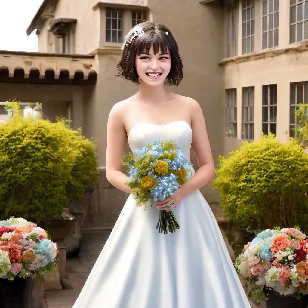 黒髪ボブでウェディングドレスの美女１４