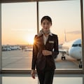 夕暮れの空港の客室乗務員 5枚目