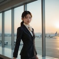 夕暮れの空港の客室乗務員 11枚目