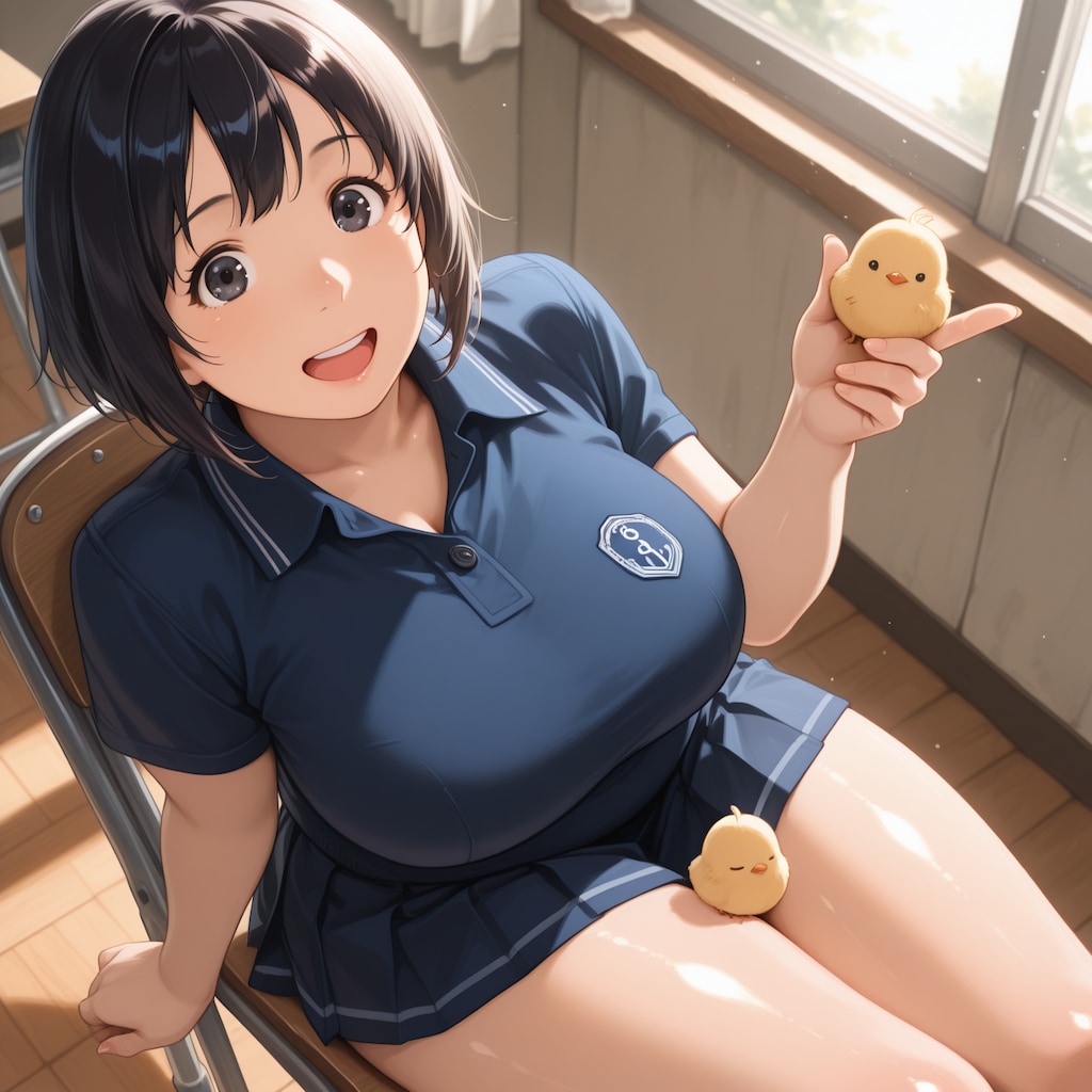 ひよこと戯れるえるなちゃん