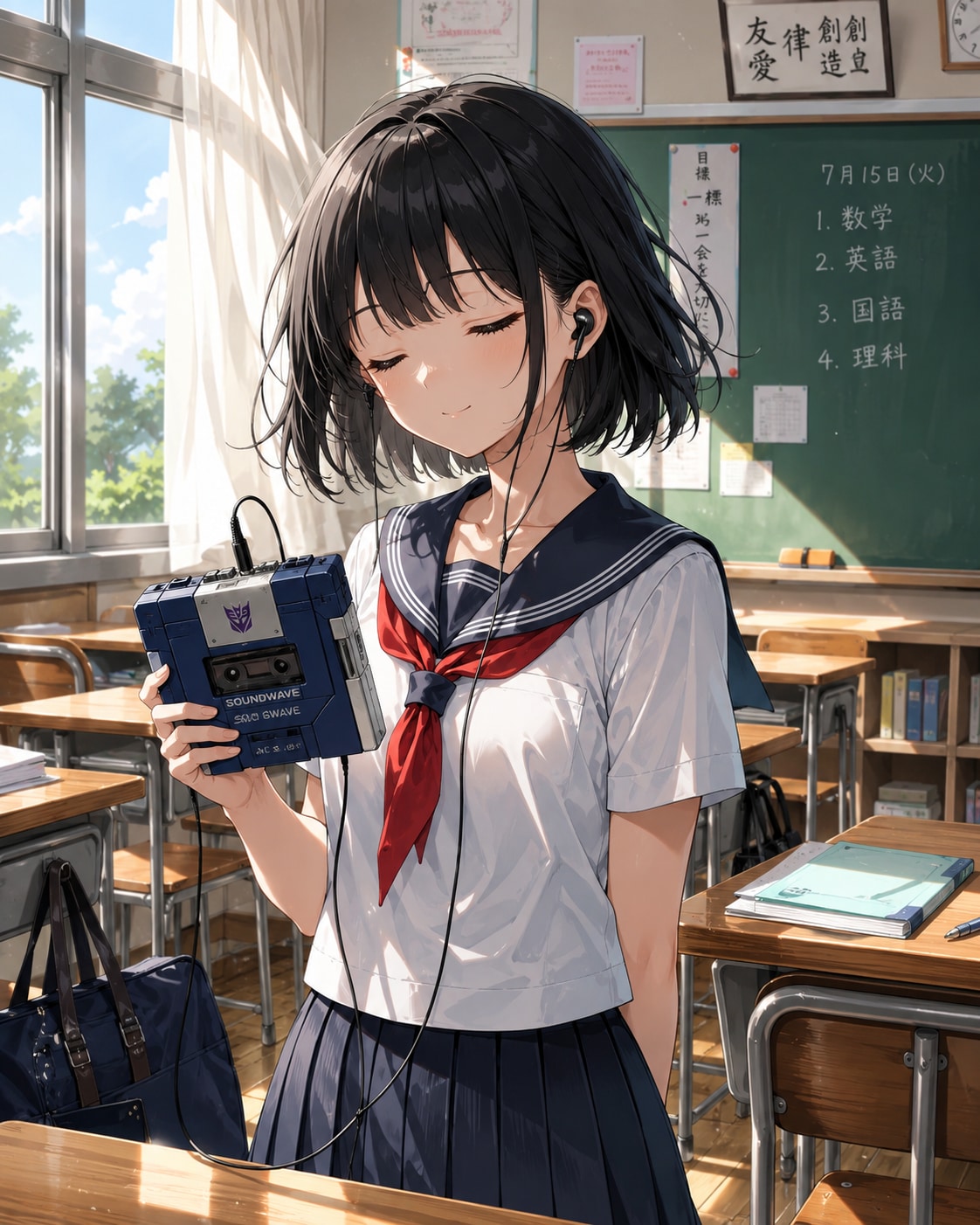 イヤホンで音楽を聴いている女の子