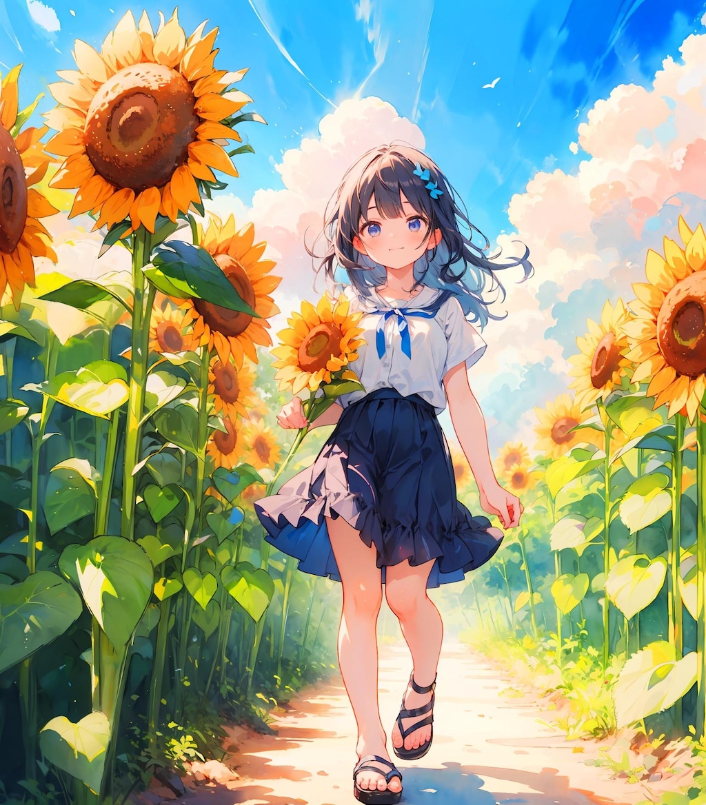 ひまわりと少女