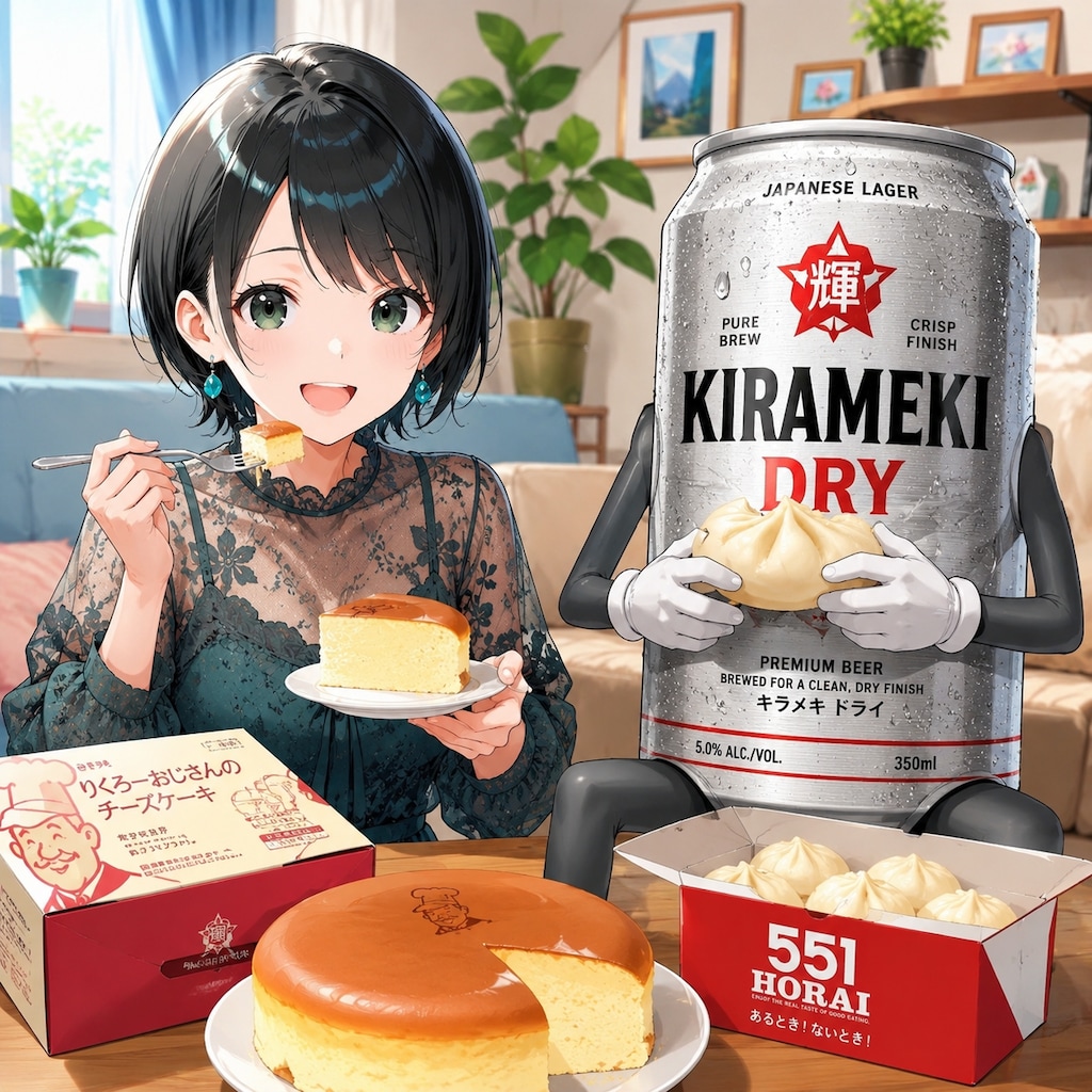 りくろーおじさんのチーズケーキを食べる藍音ちゃん