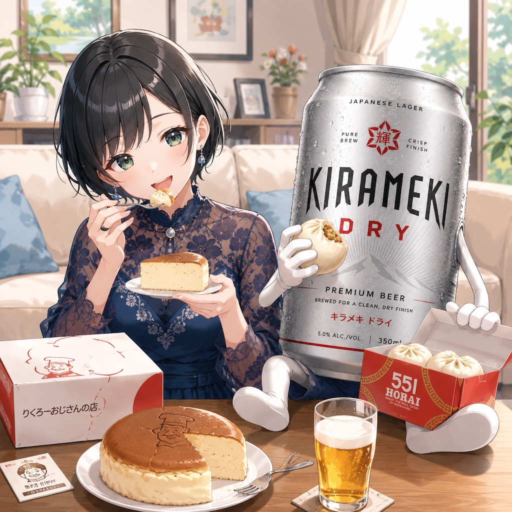 りくろーおじさんのチーズケーキを食べる藍音ちゃん
