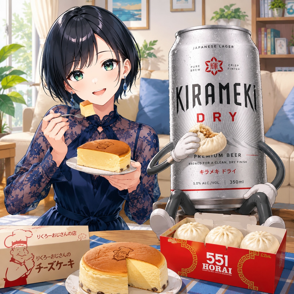 りくろーおじさんのチーズケーキを食べる藍音ちゃん