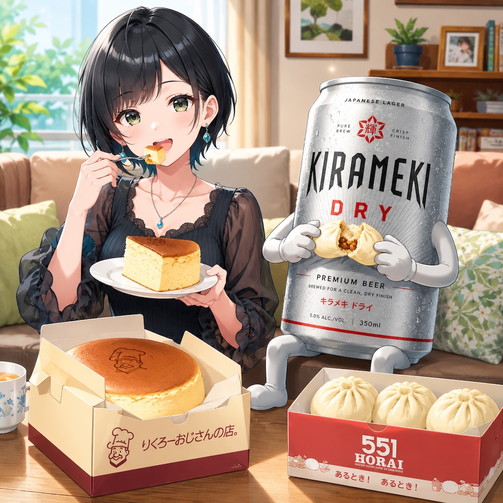 りくろーおじさんのチーズケーキを食べる藍音ちゃん