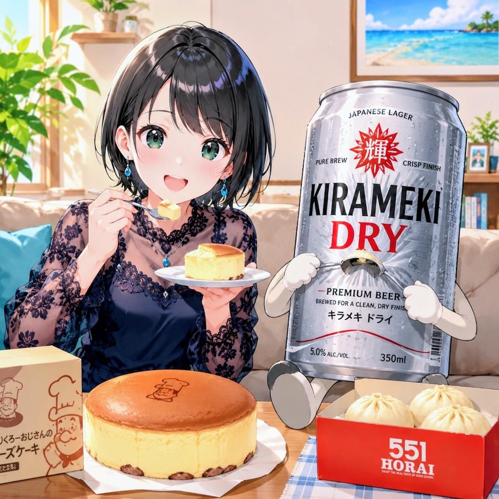 りくろーおじさんのチーズケーキを食べる藍音ちゃん