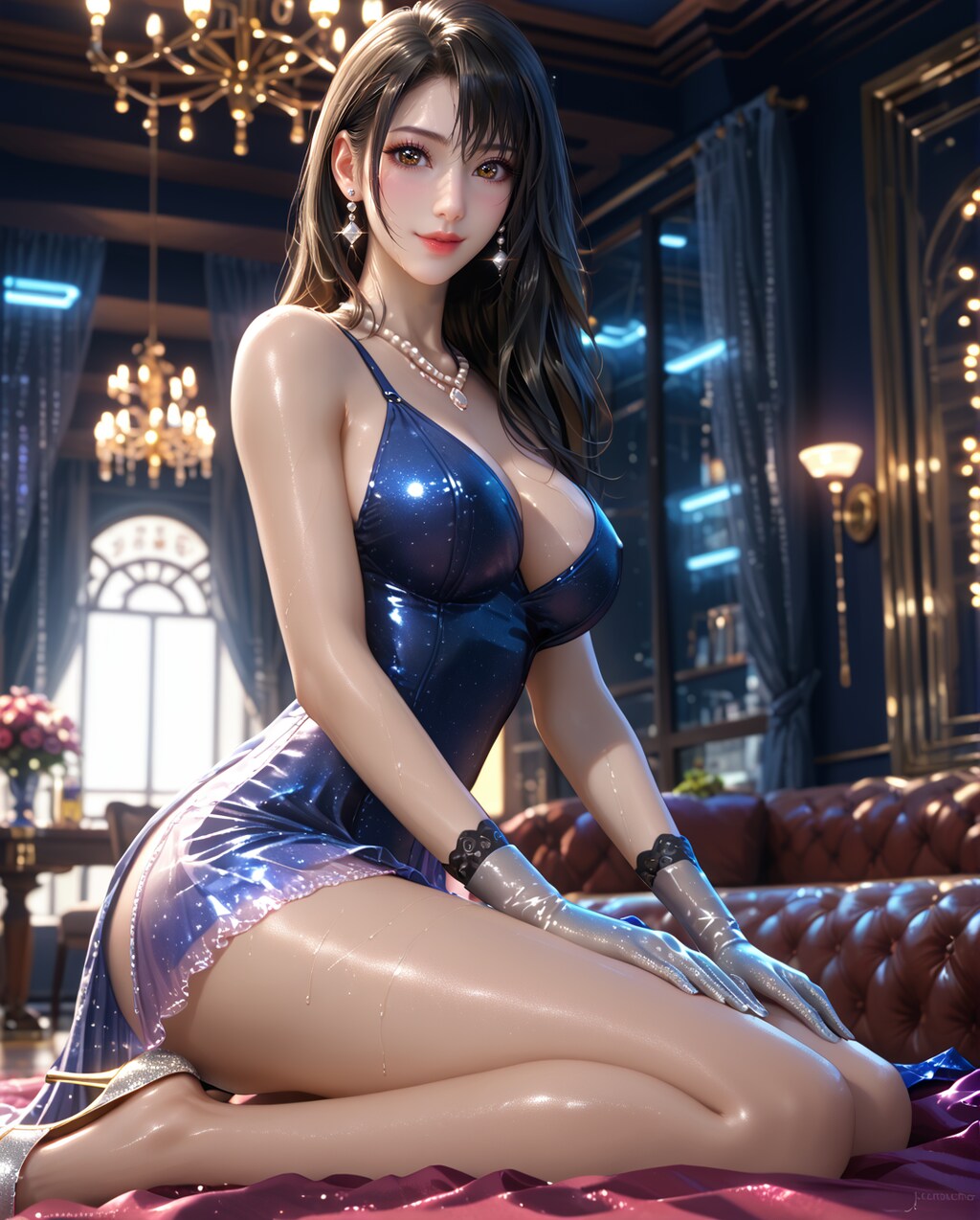 54. Date with Kyrie Canaan, Blue evening dress.
