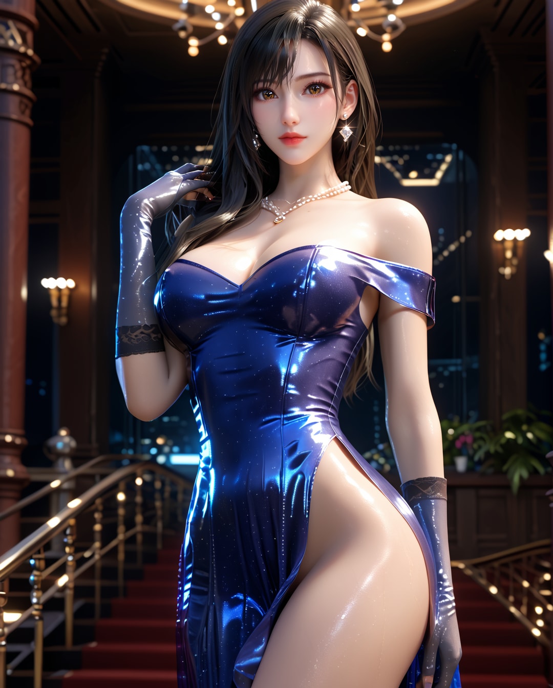 54. Date with Kyrie Canaan, Blue evening dress.