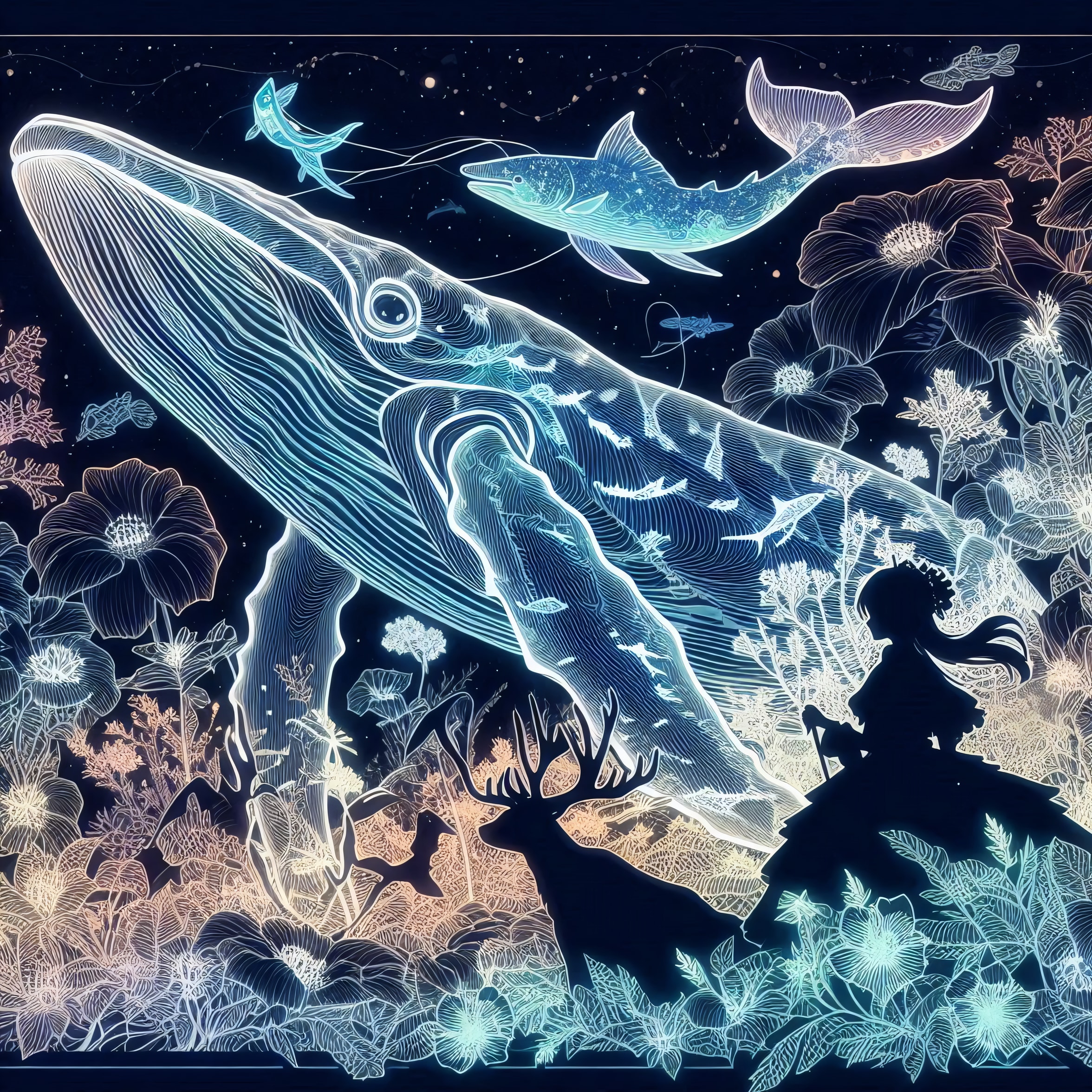 クジラと花の幻想世界 | の人気AIイラスト・グラビア