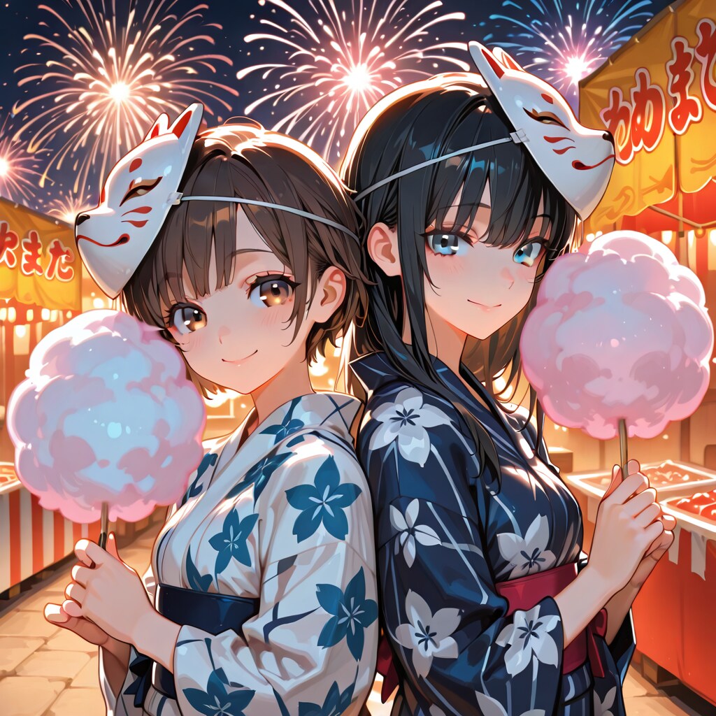 夏祭りわたあめ持ってポーズ | の人気AIイラスト・グラビア