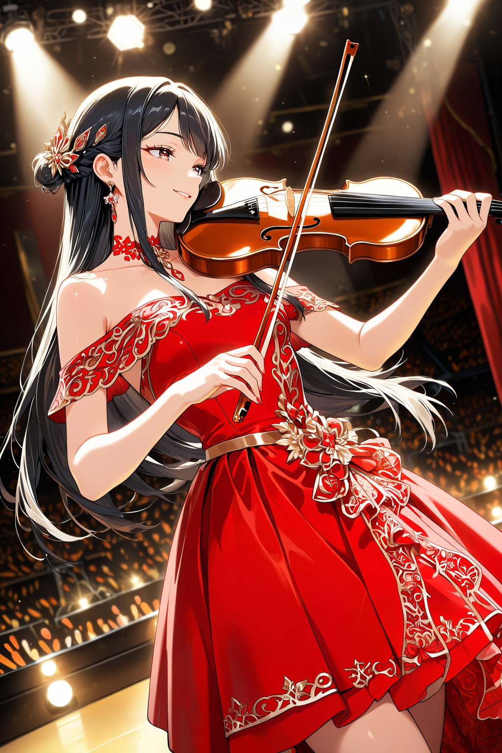 赤いドレスのバイオリニスト
