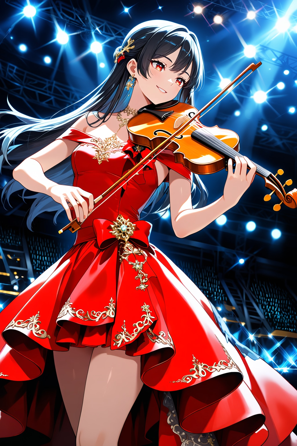赤いドレスのバイオリニスト