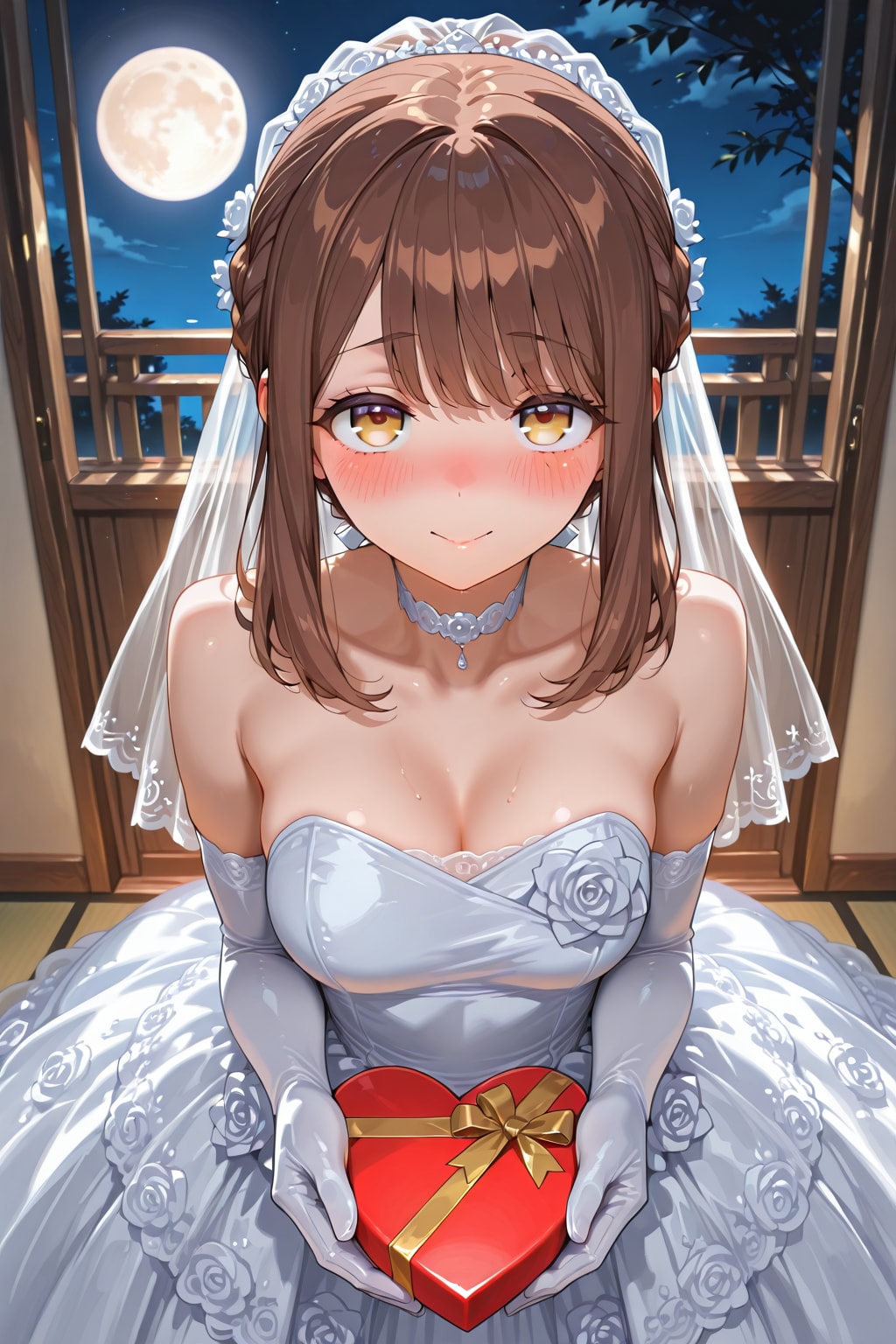 ウエディングドレスの心実からチョコレート