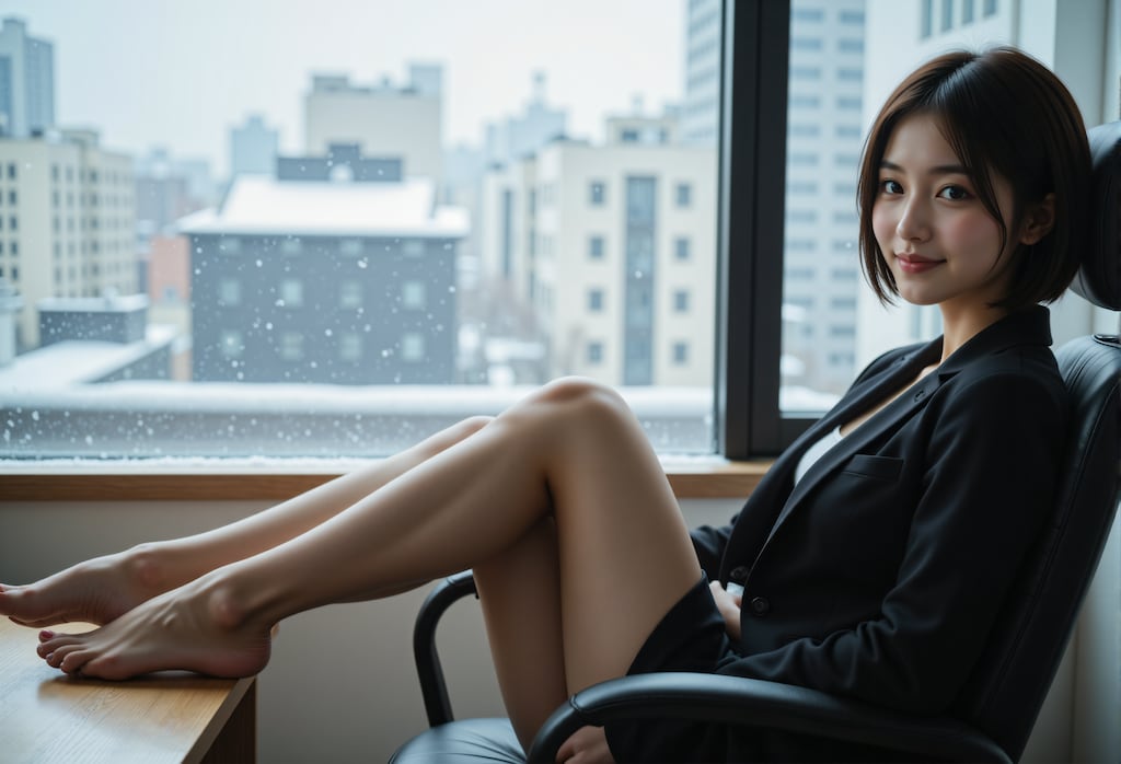 オフィスの椅子に座るOL
