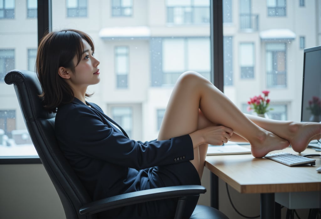 オフィスの椅子に座るOL