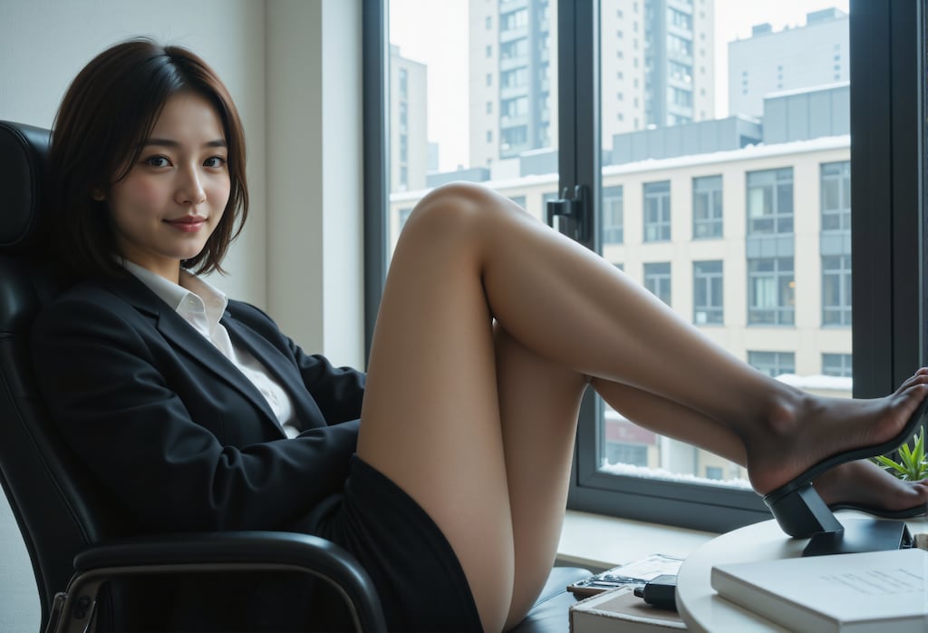 オフィスの椅子に座るOL