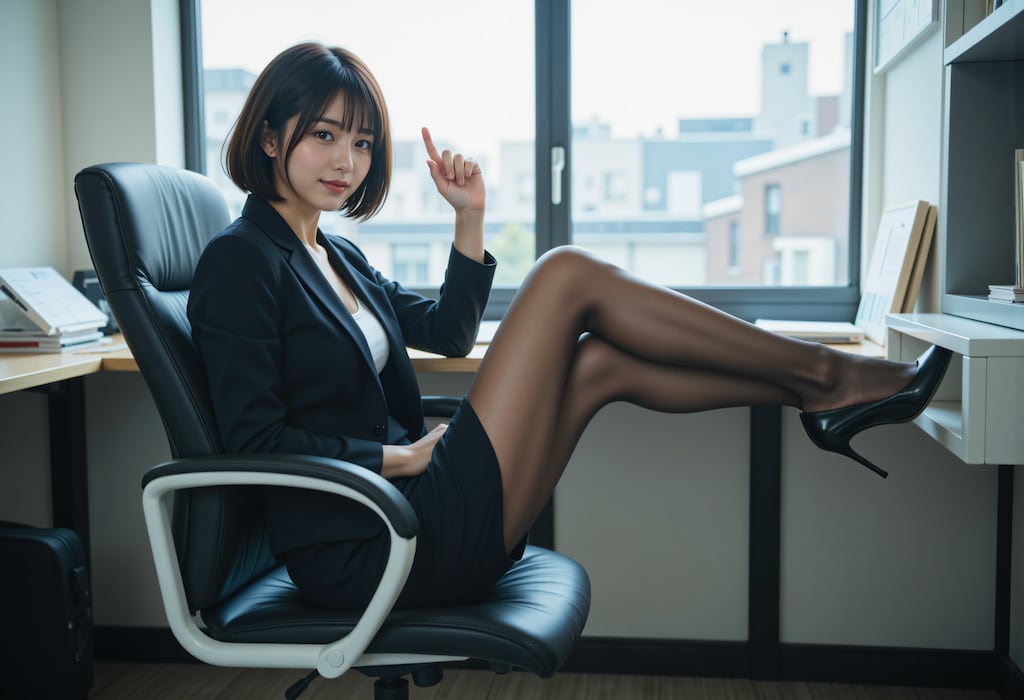 オフィスの椅子に座るOL