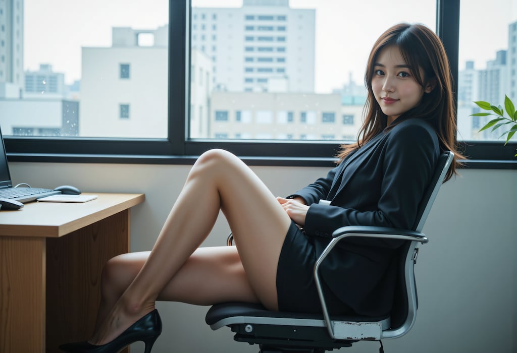 オフィスの椅子に座るOL