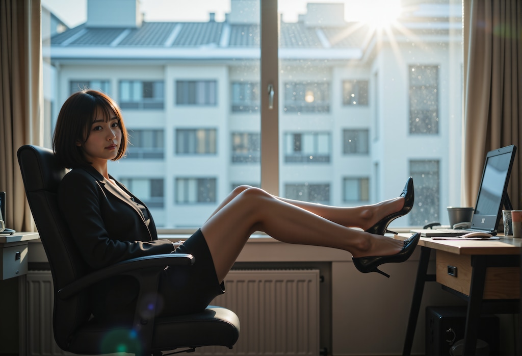 オフィスの椅子に座るOL