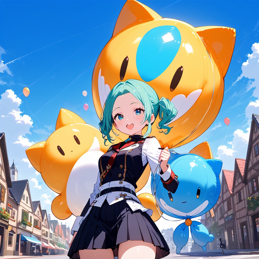 港町でキャラ風船を持つ海兵服の美女 | の人気AIイラスト・グラビア