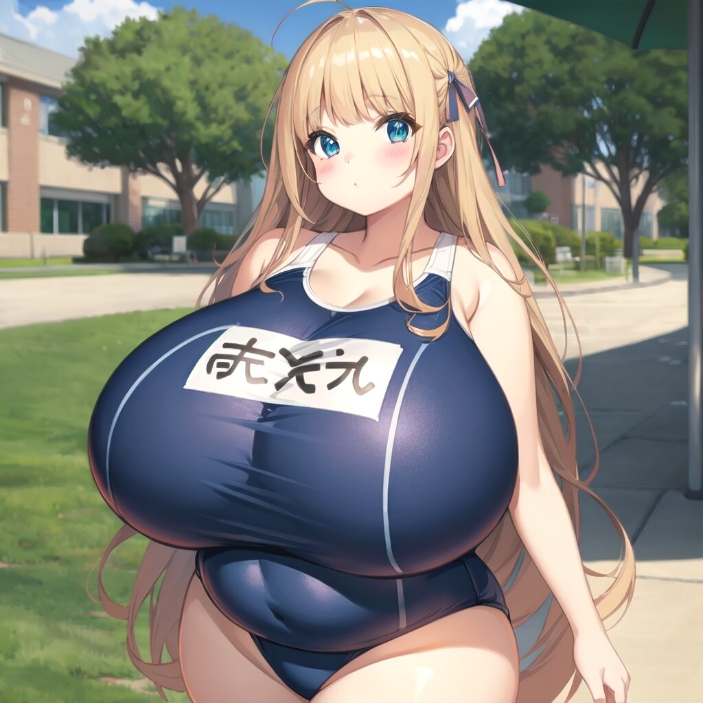 爆乳でスクール水着を着たぽっちゃり女子