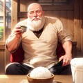 レスランドのじじい達、米を食べる 5枚目