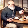 レスランドのじじい達、米を食べる 9枚目