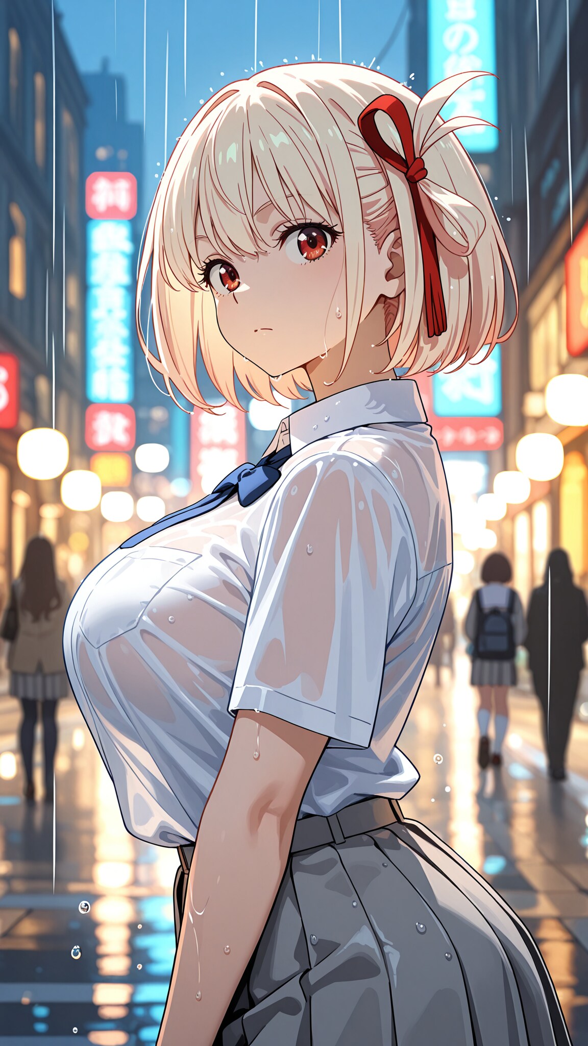 雨の中の振り返り