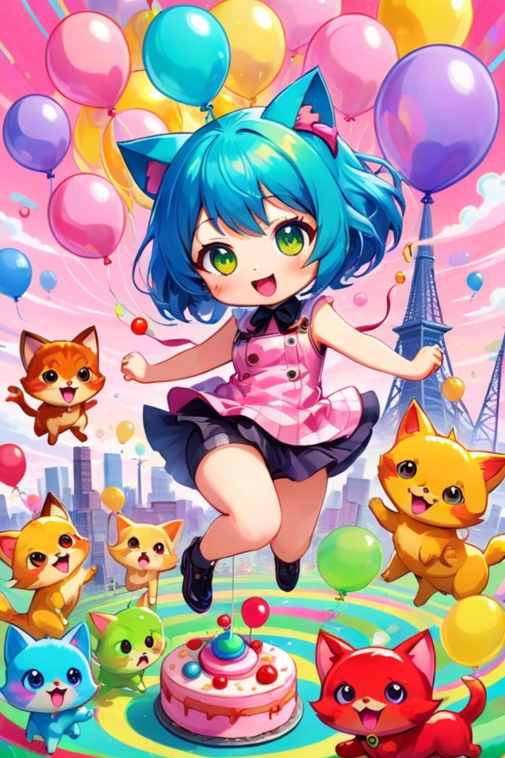 青髪ちゃんと猫