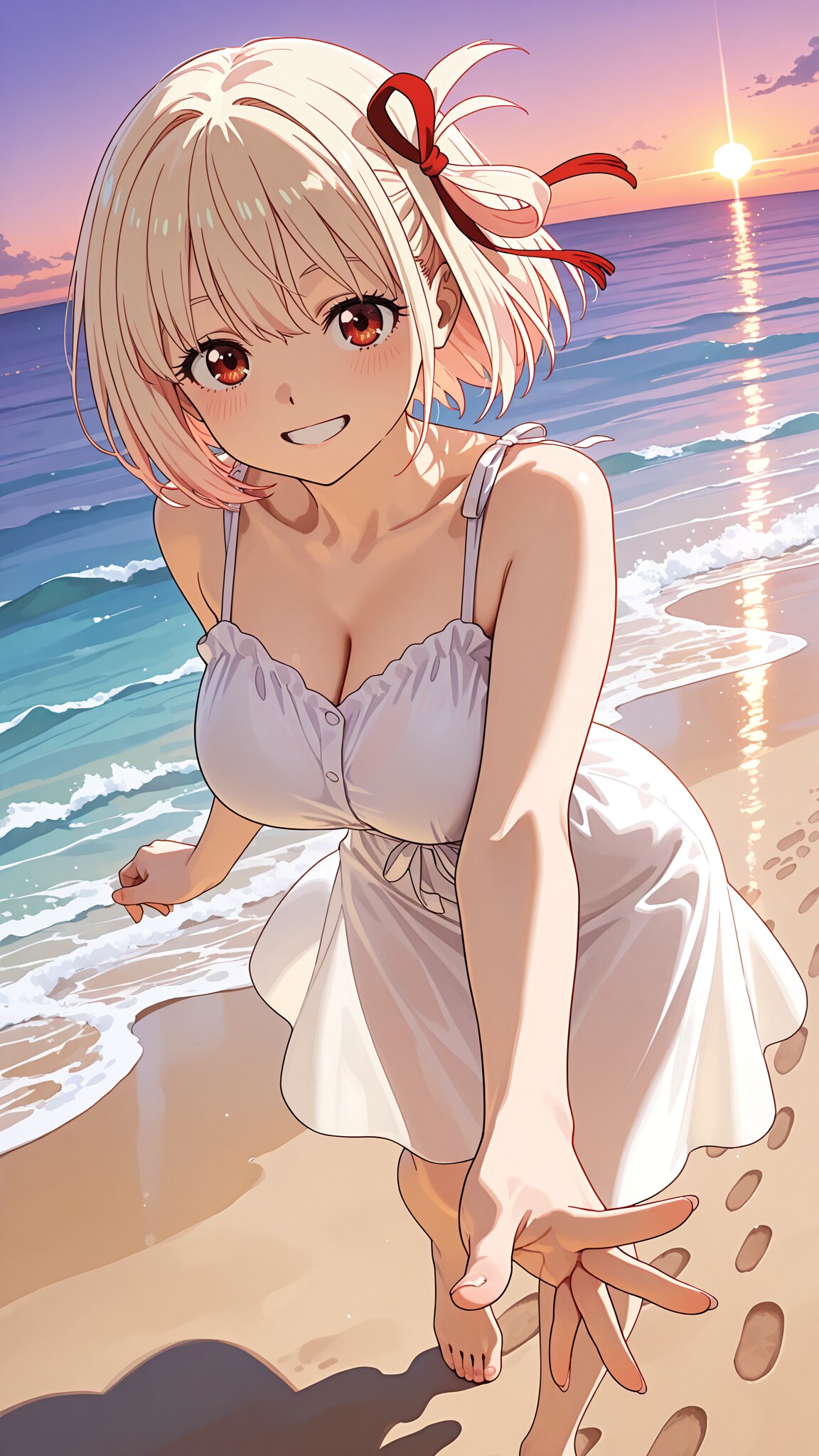 海辺の夕暮れ散歩デート