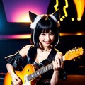黒猫美女のギタープレイ 7枚目