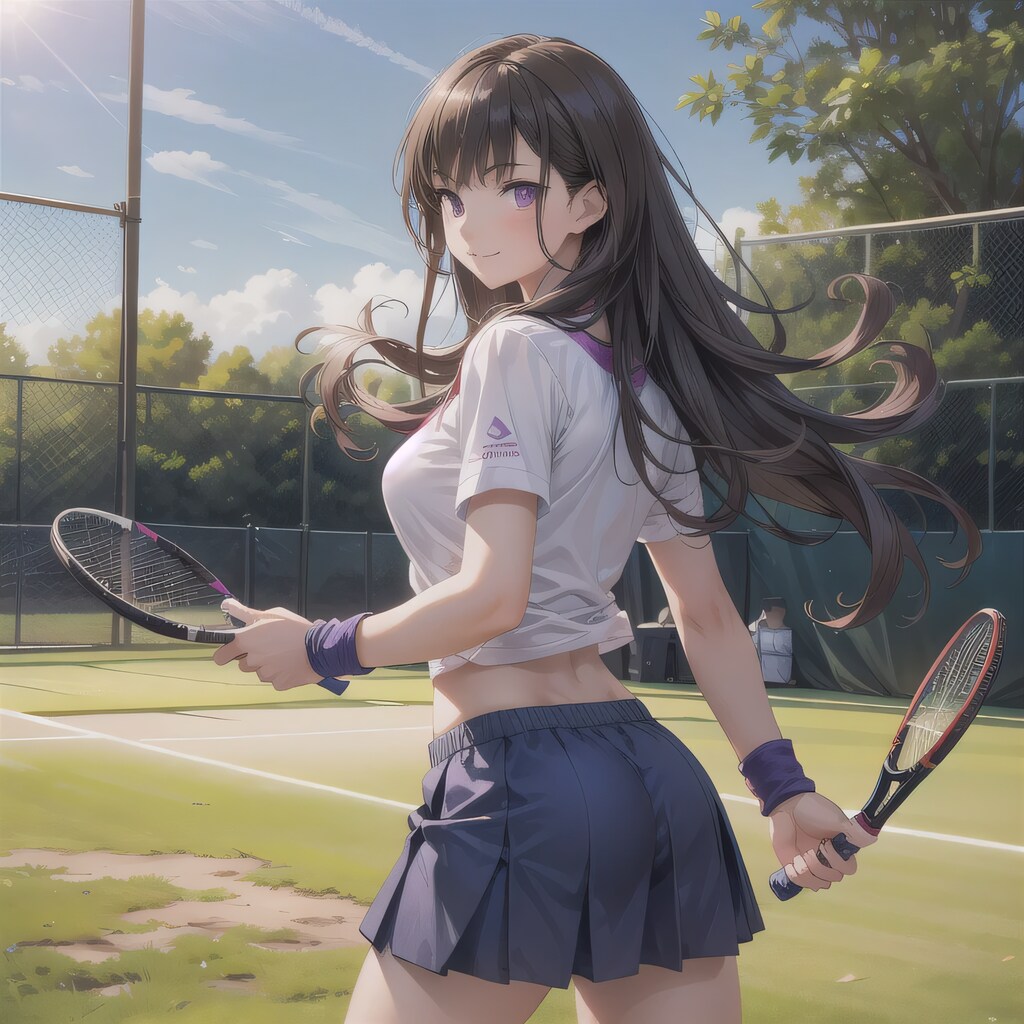 黒髪ロングでテニスウェアの少女２４