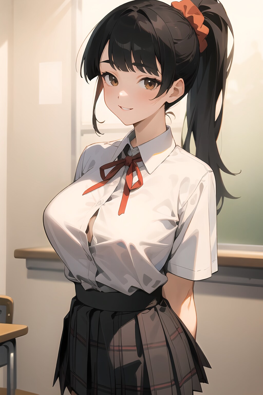 もみあげなしぱっつんハイポニテ