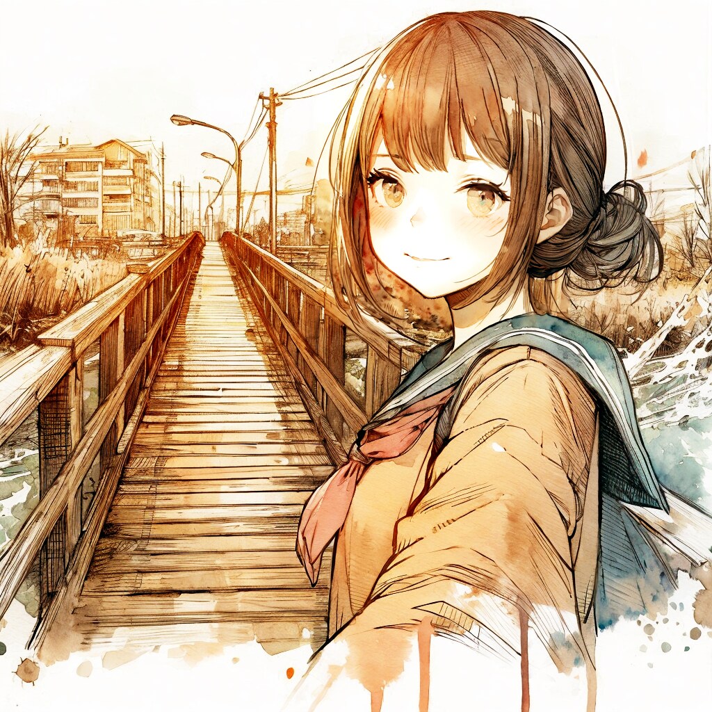 いっしょにいこう (木の橋と少女44) | の人気AIイラスト・グラビア