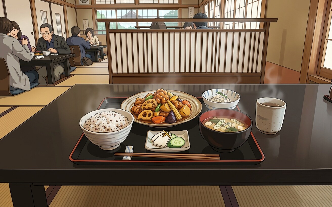 鶏と野菜の黒酢あん定食 | の人気AIイラスト・グラビア