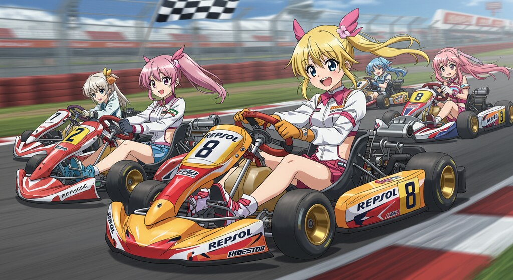 アニメキャラとレプソルカラーレーシングカート