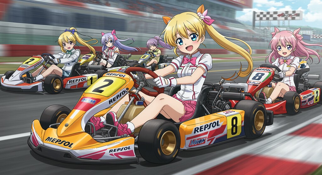 アニメキャラとレプソルカラーレーシングカート