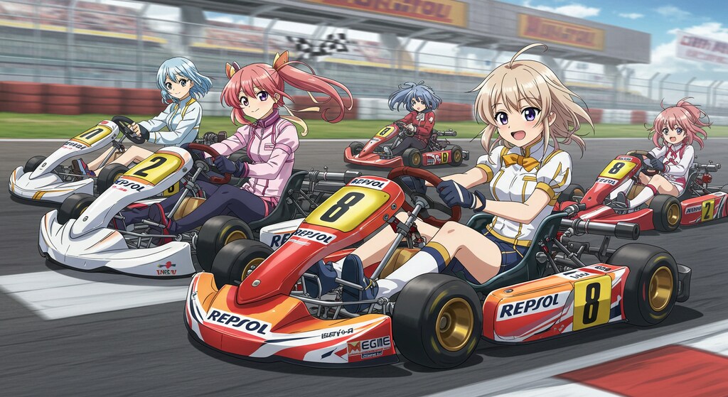 アニメキャラとレプソルカラーレーシングカート