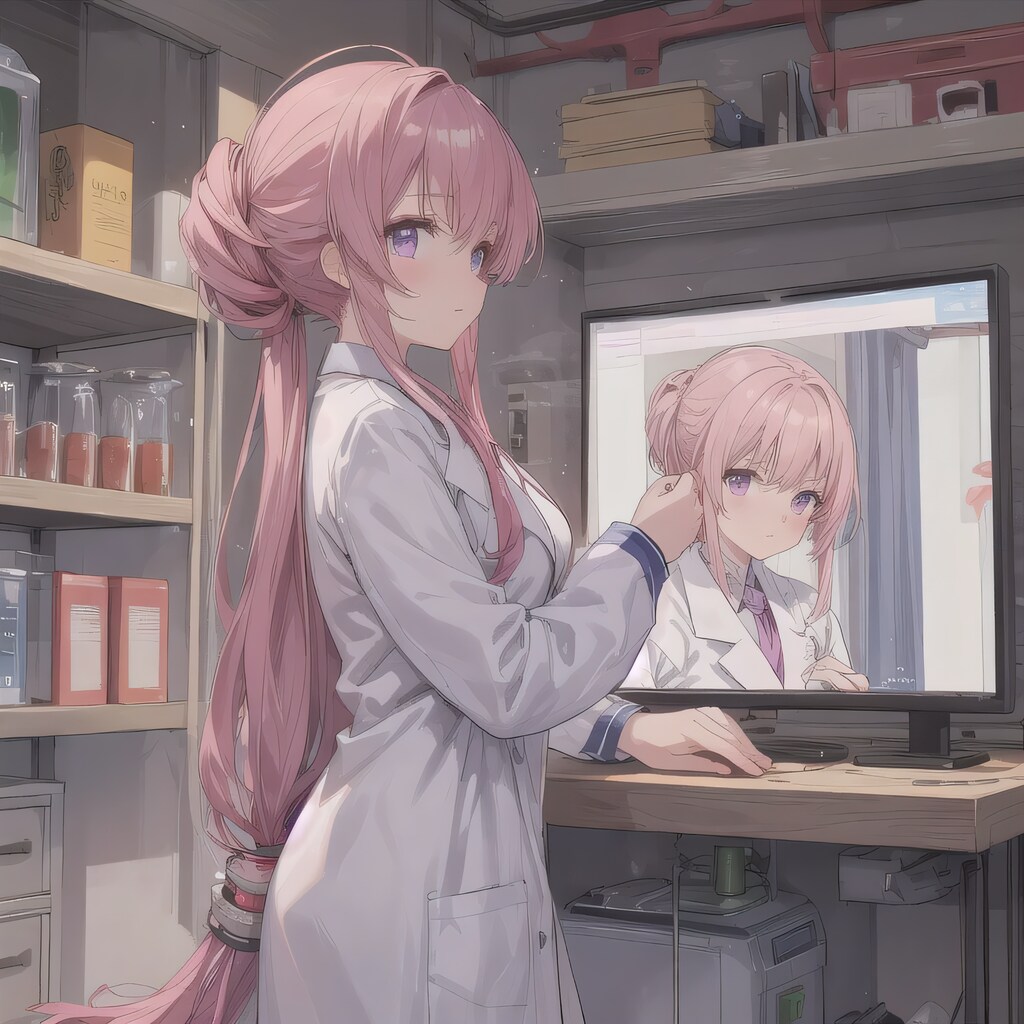 ピンク髪ロングで白衣の少女２