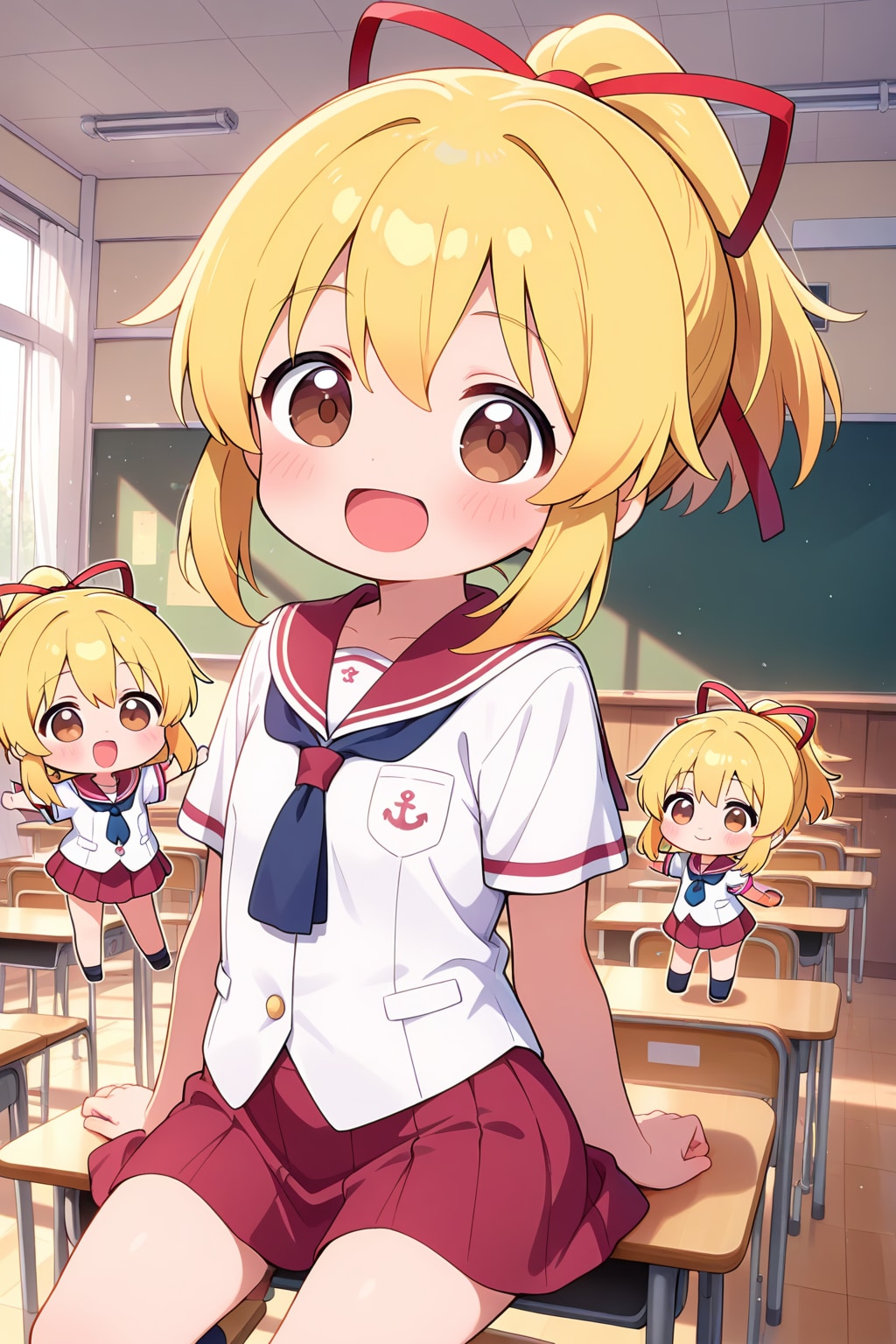 いつもと違う制服のちび金ポニテちゃんwithちっこいの二人 | の人気AIイラスト・グラビア