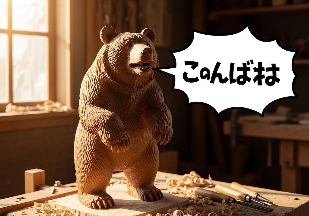 今日はくまの木彫りを喋らせてみた