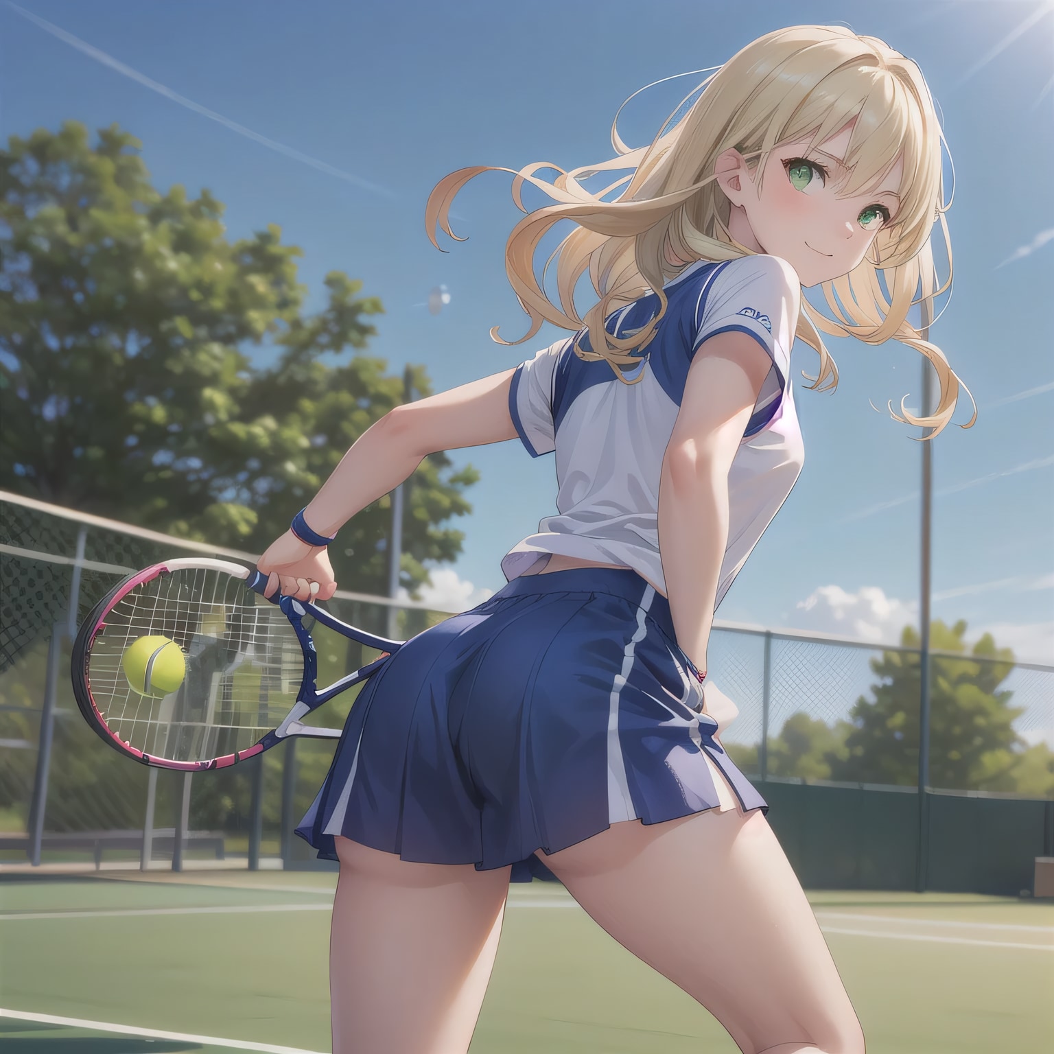 金髪ロングでテニスウェアの少女１３ | の人気AIイラスト・グラビア