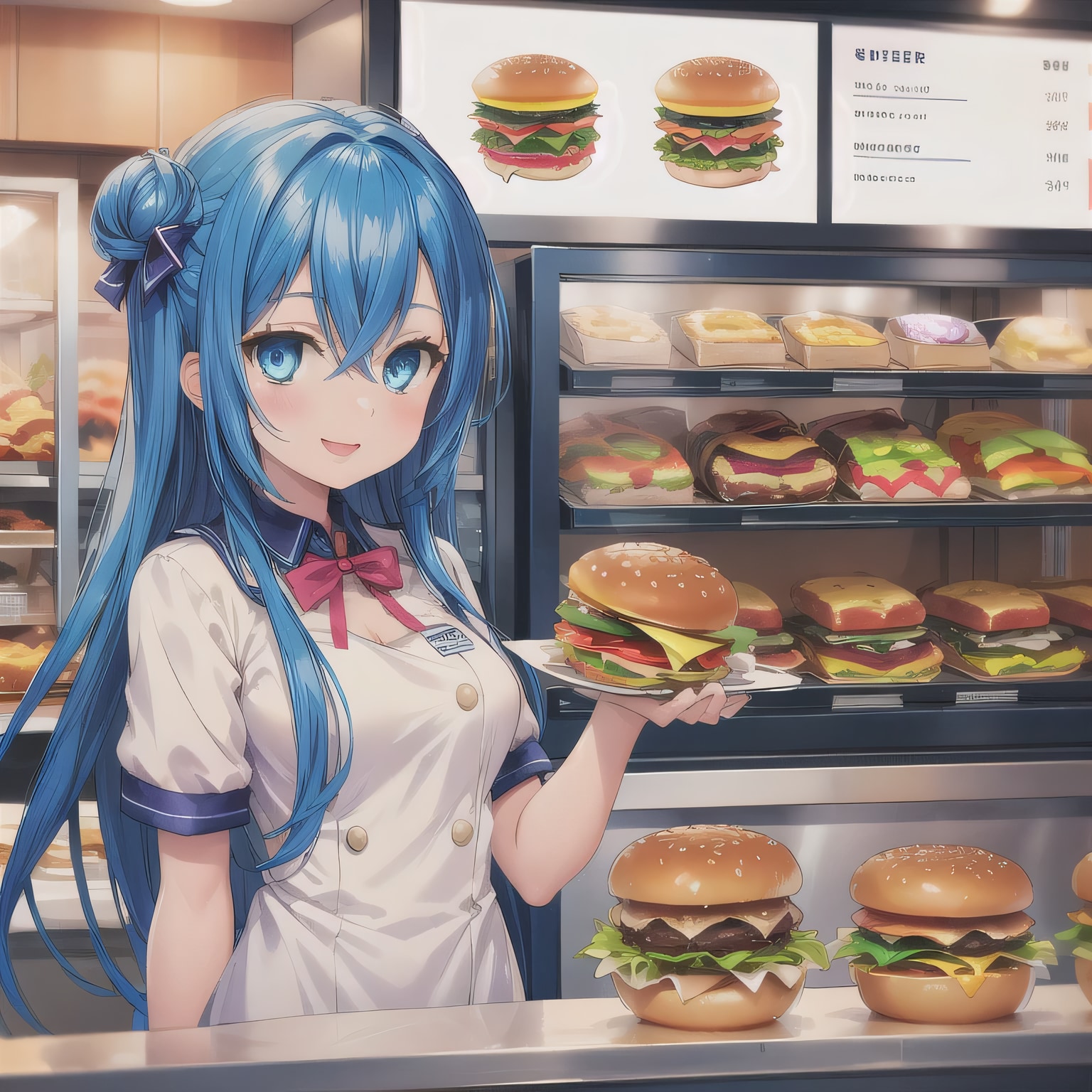 青髪ロングでクルーの少女 | の人気AIイラスト・グラビア