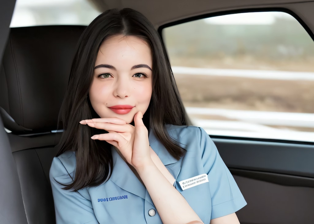 黒髪ロングで車内の美女２６