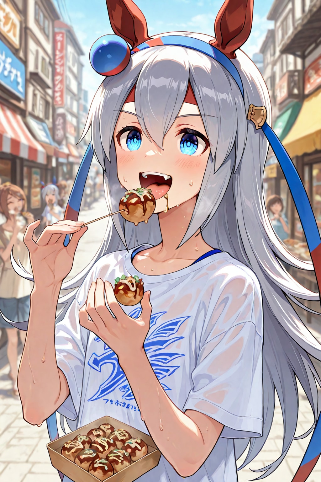 大阪な街でたこ焼き食べるタマモクロス🐴🐙❤️