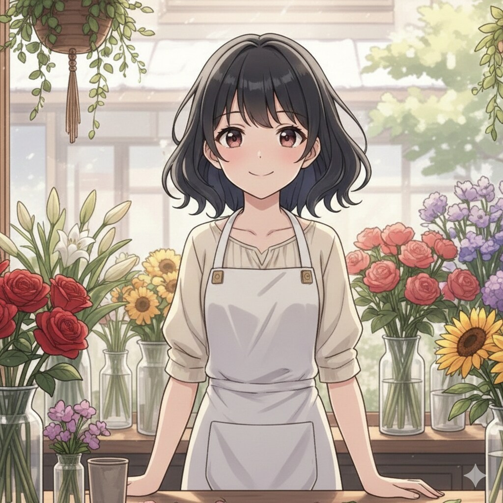 フラワーショップの店員女子