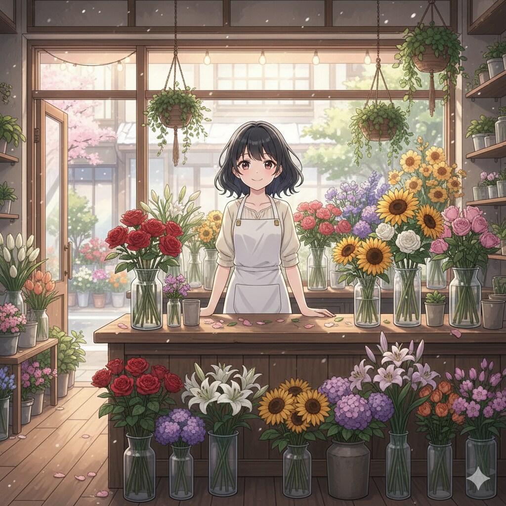 フラワーショップの店員女子