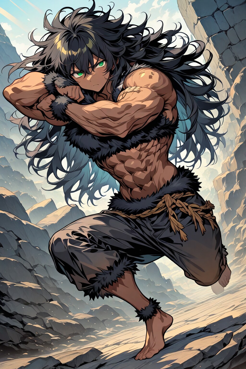 岩場で鍛える石器時代の女戦士 | の人気AIイラスト・グラビア